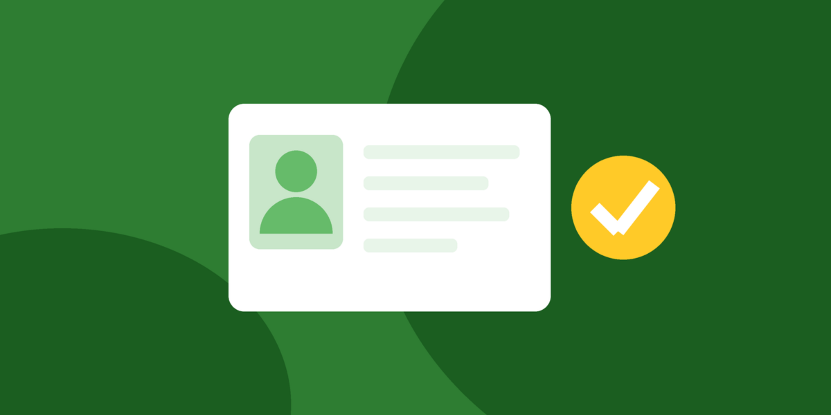 Ilustração de um cartão de identificação com um selo de verificação