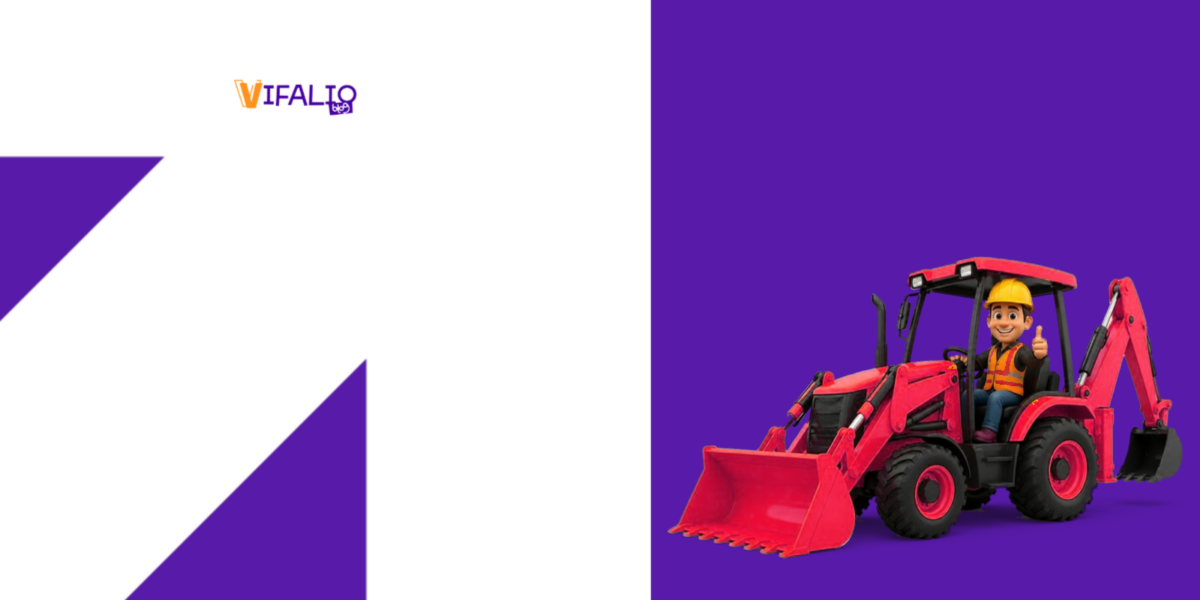 Red backhoe loader with a smiling operator