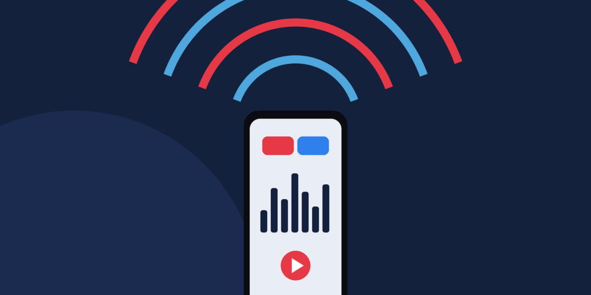 Illustration of a phone streaming live radio with red and blue lights