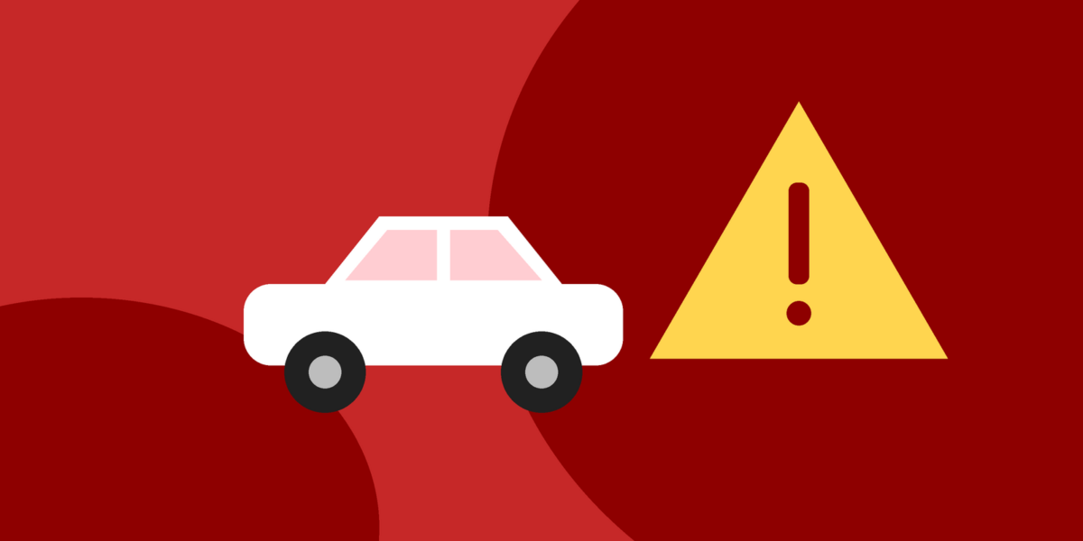 Ilustração de carro ao lado de um sinal de alerta