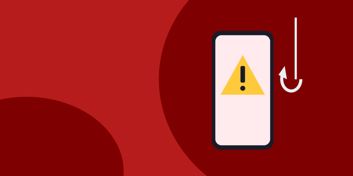 Celular com triângulo de alerta e um anzol