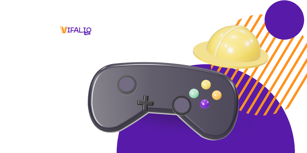 Control de videojuego y casco de obra