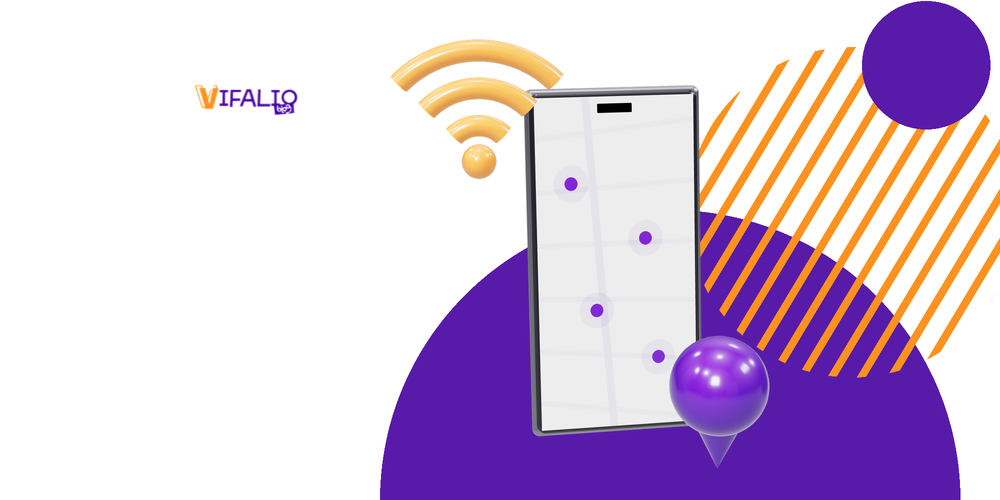Celular con mapa, señal de WiFi y pin de ubicación