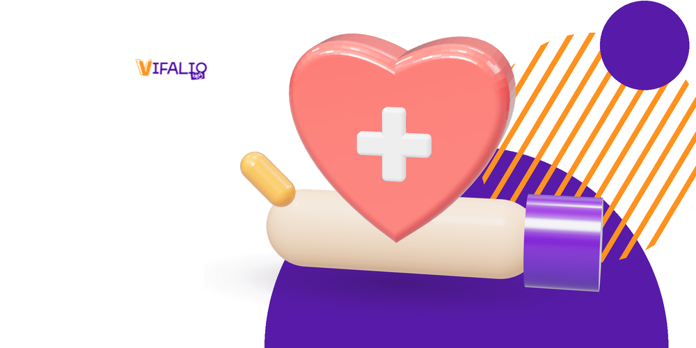 Heart with a medical cross and a caring hand