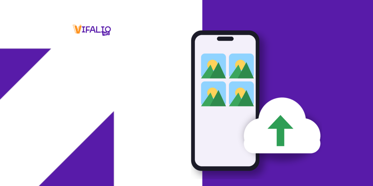 Celular com fotos e uma nuvem com seta para cima
